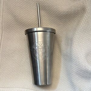 Starbucks Metallic Silver Tumbler with Straw